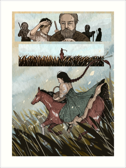 Scena del libro L'orso e l'usignolo in cui Vasja cavalca un cavallo 
